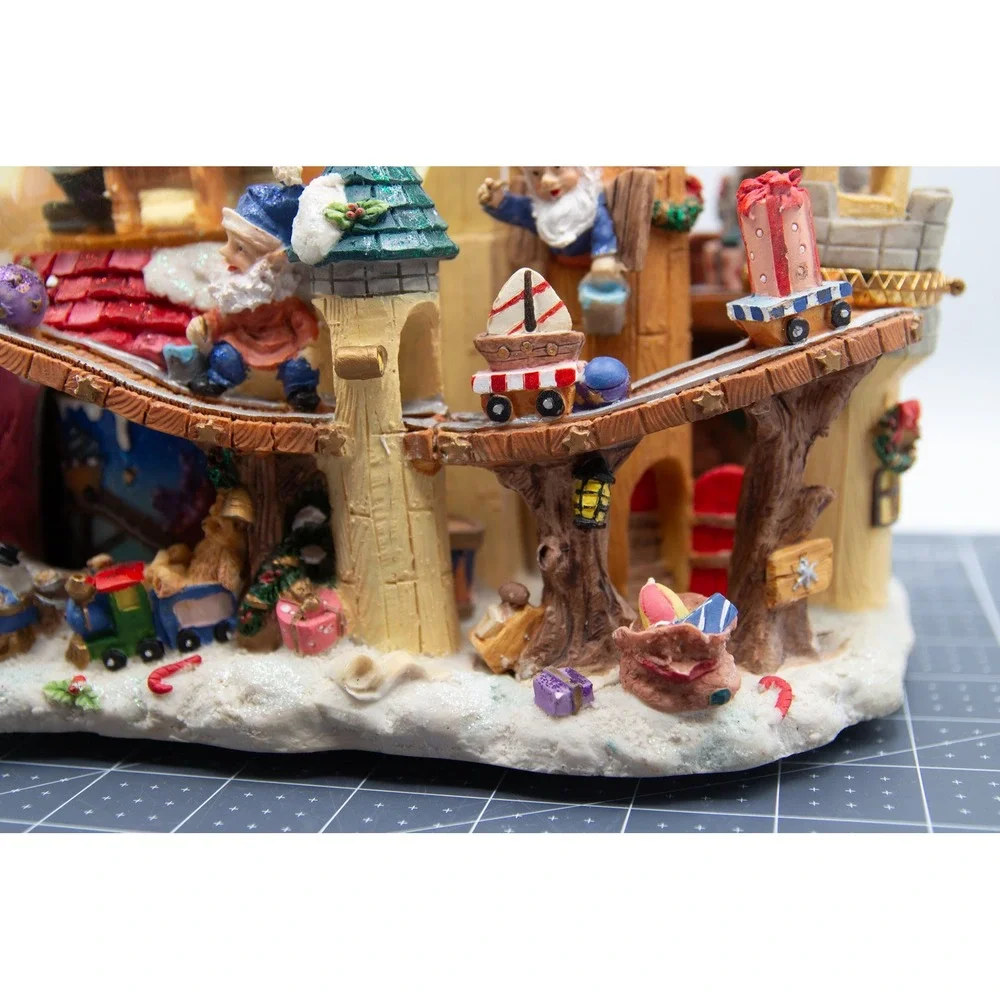 Vintage Santa‎ Claus Workshop Musical Snow Globe Elf Village Castle Train 9in